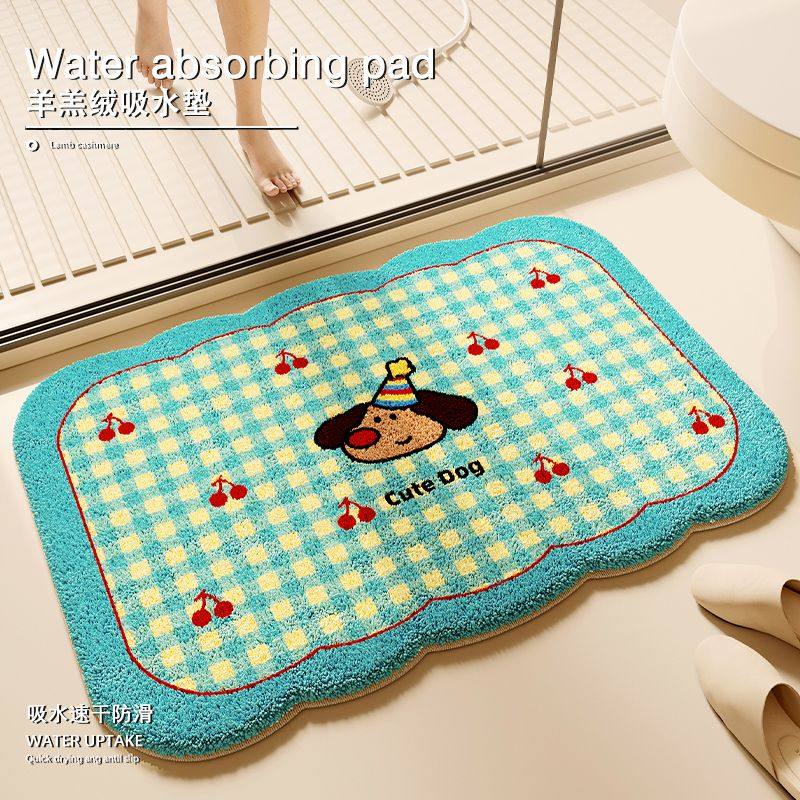 毛绒浴室地垫仿羊绒地毯卫生间洗手间卫浴厕所门口吸水垫防滑脚垫