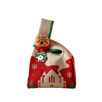 圣诞节礼品袋平安夜送礼物苹果包装盒儿童卡通糖果手提针织包小号