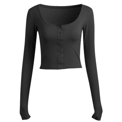 法式圆领纽扣罩衫舞蹈空中瑜伽