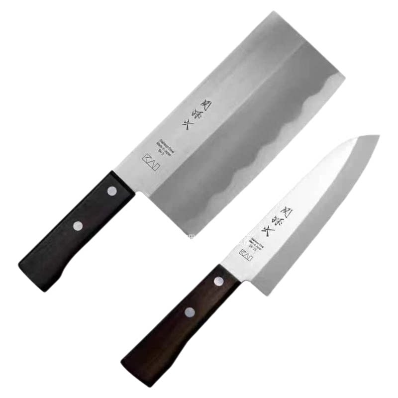 贝印KAI关孙六中华菜刀三德刀套装 厨房切片刀 2把装礼盒日本原装