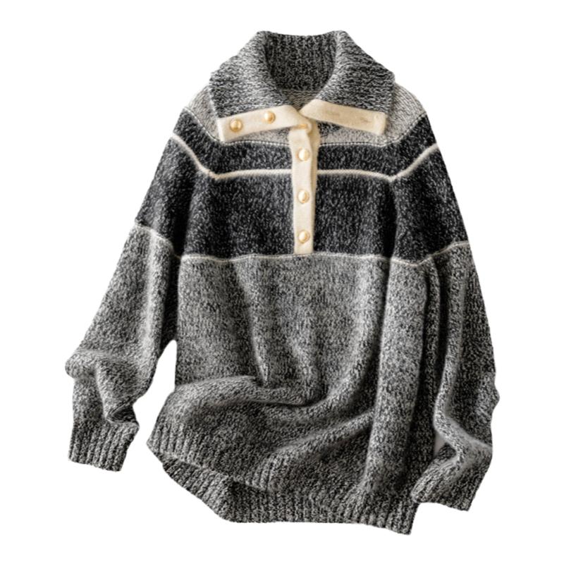 尖货！三股加厚~花纱拼色高领羊绒衫女纯山羊绒翻领宽松针织毛衣