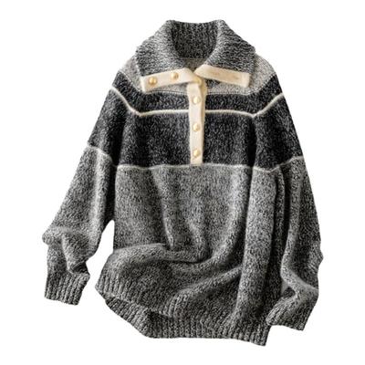 加厚高领纯山羊绒女翻领宽松毛衣