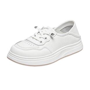 百丽小白鞋女鞋子秋新款免系带一脚蹬休闲两穿板鞋E4U1DCM5