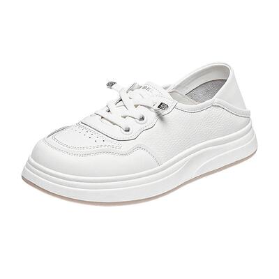 百丽小白鞋女鞋子秋新款免系带一脚蹬休闲两穿板鞋E4U1DCM5