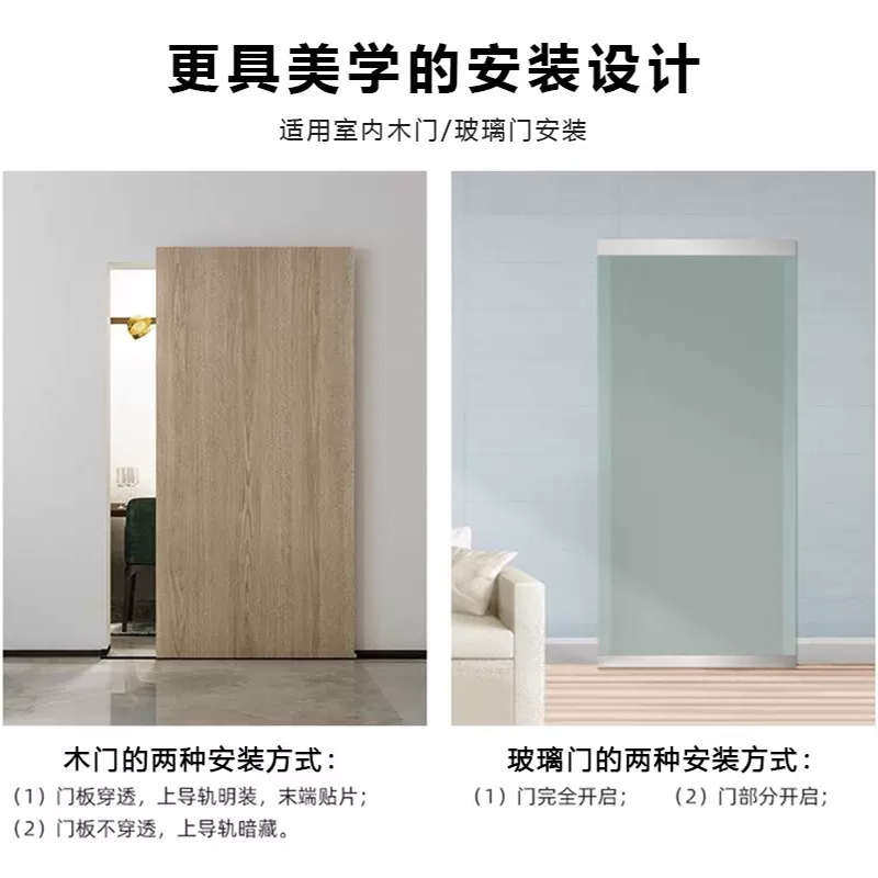 无轨道幽灵门木门移门推拉门滑轨房门平推门吊轮静音滑动五金配件