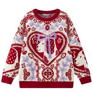 【设计师系列】MQD童装女童毛衣25冬新款儿童加厚保暖复古针织衫