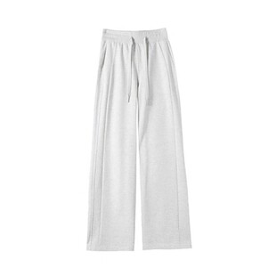 灰色直筒运动休闲裤女春季新款胖mm大码显瘦梨形身材宽松阔腿卫裤