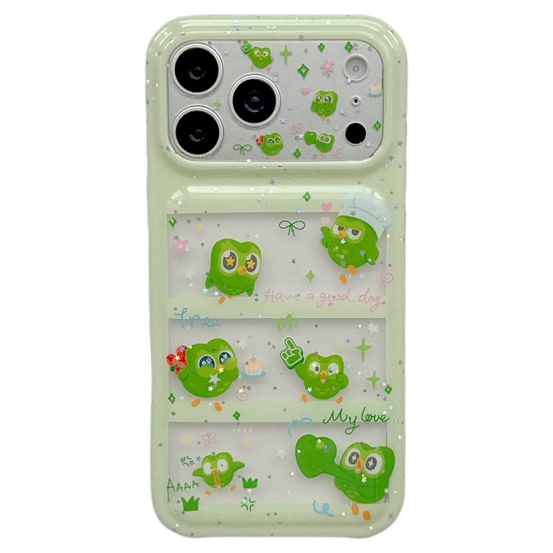 MoreRex 小清新ins镂空闪粉猫头鹰适用苹果18手机壳iphone17promax新款18pro全包15防摔保护套14小众16超好看