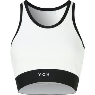 【折扣】YCH 女提花棉质黑白色混纺文胸式运动休闲上衣