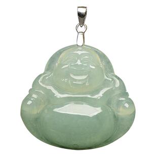 天然缅甸A货翡翠玉佛吊坠女款佛公玉佩弥勒佛挂件笑佛S925银项链