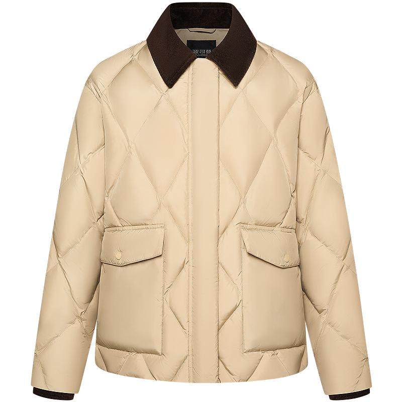 [巴恩风]波司登25冬季新款羽绒服女时尚复古保暖外套灯芯绒衬衫领