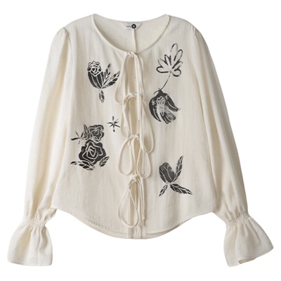 有耳uare飞鸟玫瑰印花长袖衬衫