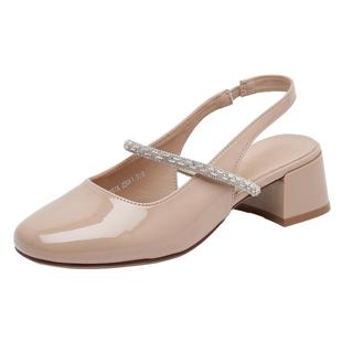 大东包头凉鞋女鞋2025新款水钻粗跟单鞋后空玛丽珍法式女鞋X1037