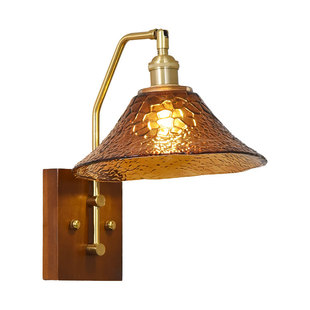 中古实木壁灯民宿酒店客厅过道卧室床头灯法式玻璃走廊墙壁氛围灯