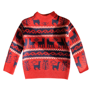 新年棉羊绒男童加厚提花针织套头衫儿童圆领毛衣圣诞款秋冬亲子装