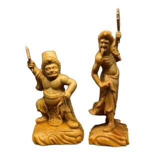 崖柏黄杨木雕黑白无常白爷黑爷神像鬼差七爷八爷阴神谢必安范无救