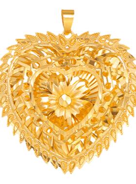 沙金桃心镂空花朵项链吊坠仿金