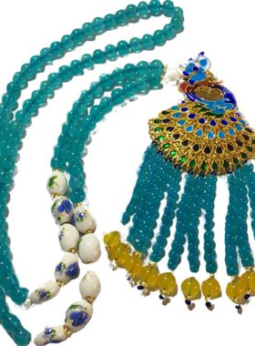 天河石孔雀搭配兰花米珠凤凰吊坠