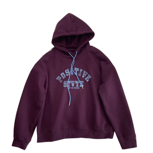 显白~复古加绒连帽卫衣女!秋冬韩系斑驳字母宽松加厚休闲套头上衣