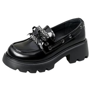 索菲娅英伦风厚底乐福鞋2026春季新品黑色方扣百搭学院风小皮鞋女