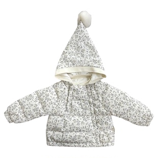 Quincy Mae精灵连帽羽绒服碎花棉服男女冬加厚可拆卸帽子羽绒服