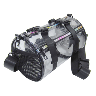 潮男镭射透明潮流休闲圆筒斜挎包