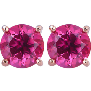 经典四爪卢比来红碧玺色粉托帕石耳钉925纯银镀18K白金玫瑰金正品