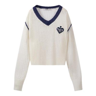 Mardi撞色爱心刺绣针织衫显瘦
