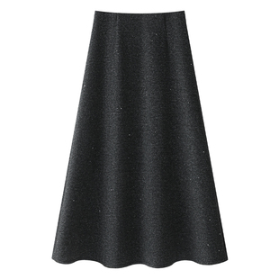 黑色羊毛呢半身裙女秋冬2025新款松紧腰a字长款加绒时尚垂感伞裙