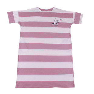 纯棉条纹加长款睡裙夏季中袖加肥大码200斤胖MM孕妇连衣裙睡衣女