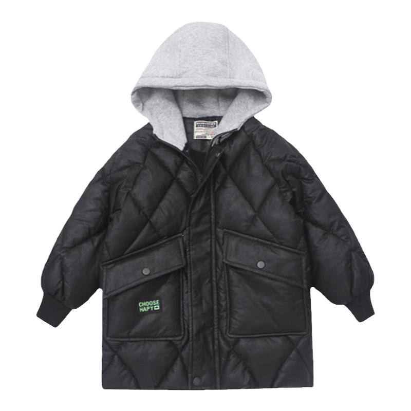 男童加绒加厚秋冬中长款棉服外套