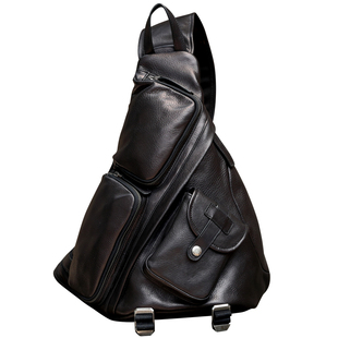 【原创奢品】B6伞兵头层牛皮胸包真皮大容量单肩斜挎机车骑行男包