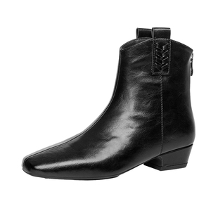 戈美其2025新款法式方头靴短靴女粗跟气质百搭时装靴瘦瘦靴女靴子