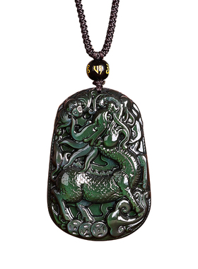 天然黑曜石麒麟吊坠平安护身符