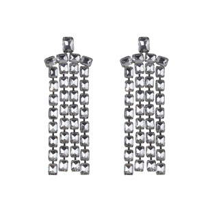 欧美夸张周秀款重工满钻方形长款耳环流苏宝石闪钻耳饰女earring