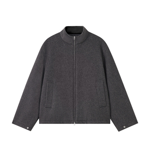 WHIMNOTION 25AW「700g重磅羊毛」立领拼皮双拉链夹克毛呢外套