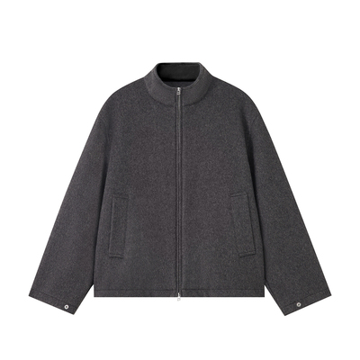 WHIMNOTION 25AW「700g重磅羊毛」立领拼皮双拉链夹克毛呢外套