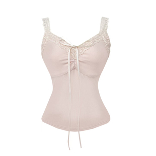 Lazy Didi香草冰淇淋 法式蕾丝针织吊带甜美内搭系带背心修身上衣