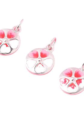 s925银小清新滴胶粉色樱花圆牌吊坠diy手工编绳小挂件材料