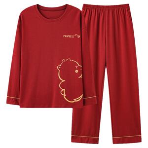 情侣睡衣春秋款纯棉长袖女款红色结婚新婚男士本命年家居服可外穿