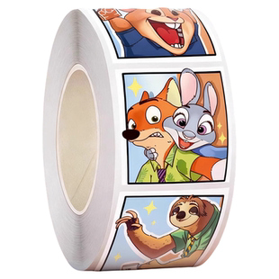 疯狂动物城2ins卷卷贴纸尼克朱迪周边贴画女孩儿童奖励贴纸卡通可爱手账装饰