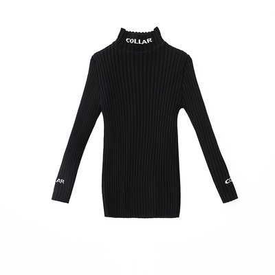 女童毛衣黑色加绒低领打底衫