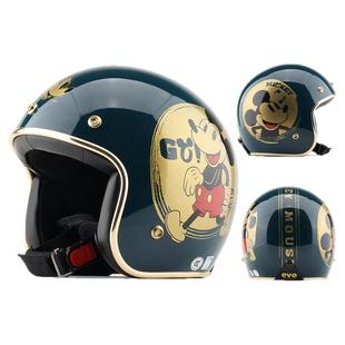台湾EVO精装复古金米奇复古安全帽摩托车成人头盔男女保暖3/4盔