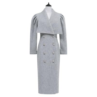 高端时尚修身大衣中长款羊毛呢