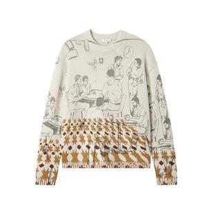 IT JW Anderson男装圆领针织衫新款文艺质感艺术感图案装饰毛衣