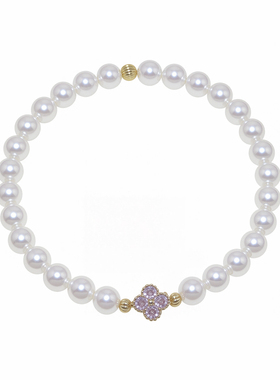 炫彩马贝珍珠浅粉色四叶草手链天女曼塔玫瑰梦幻少女手串