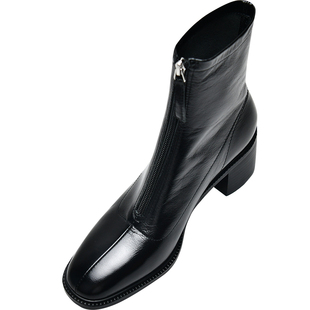 皮厚先生 经典百搭系带短靴女黑色马丁靴秋季新款低跟女靴子真皮