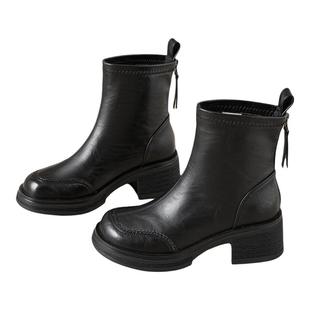 exull/依思Q2025秋季新款短靴女厚底增高英伦风马丁靴粗跟瘦瘦靴