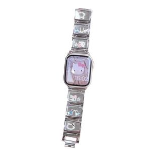 镂空玻璃kitty钻镯金属适用于s10苹果applewatch9代876静静的表带