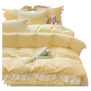 被罩花边款荷叶边纯棉单件被单韩版公主风被套床品寝室三件套全棉